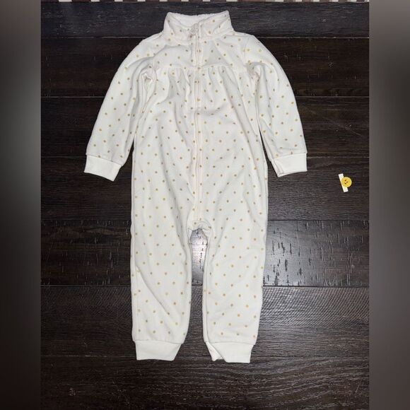 24m carters fleece jumpsuit white with gold dots-super cute - Picture 1 of 3